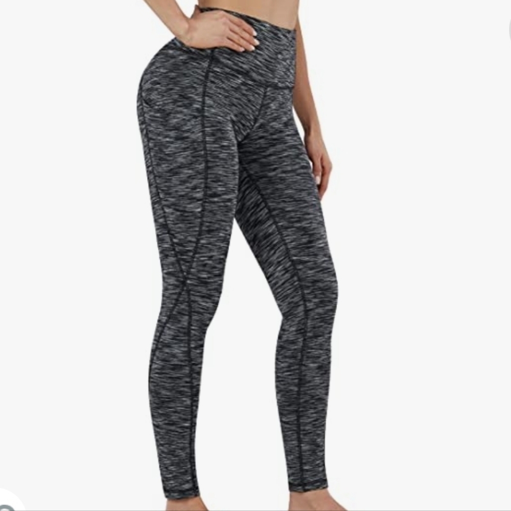 Phisockat Space Dye Black High Waist Yoga Pants with Pockets and Tummy Control - Picture 2 of 12